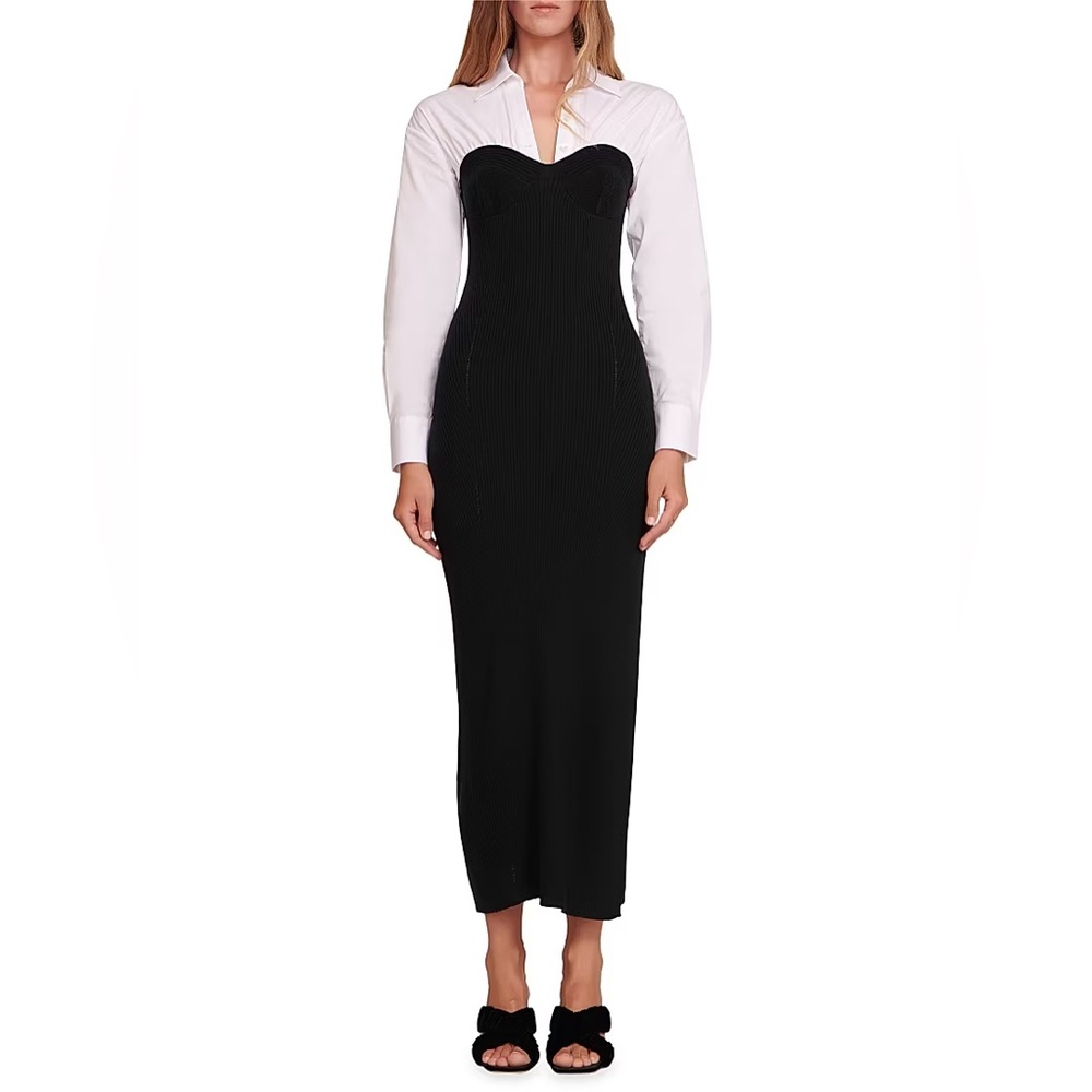 STAUD Hazel Layered Black and White Long Sleeve Dress